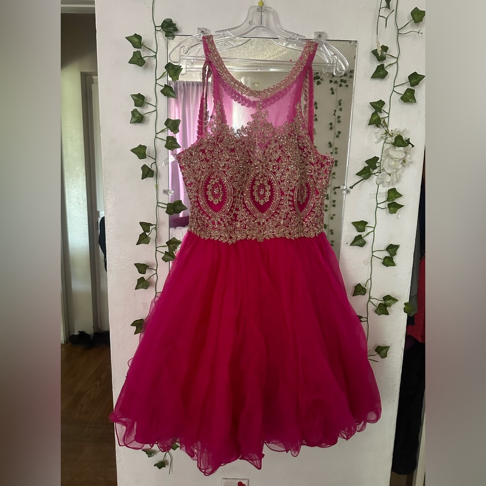 Large Hot pink prom dress, Dama dress, Homecoming dress.